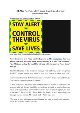 Covid:  New 'stay alert' slogan leaked ahead of new coronavirus rules