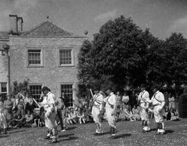 Visiting Morris side Headington Quarry dancing in The Grange 1949