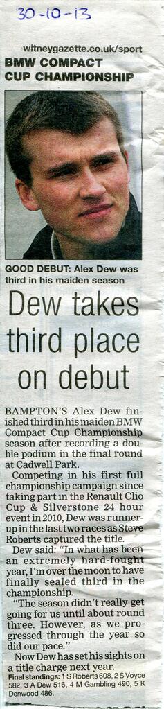 Bampton'S Alex Dew Finished 3Rd In Maiden Season Bmw Compact Cup Championship