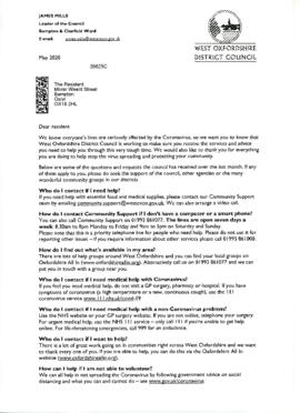 Covid :Letter from  James Mills Leader WODC