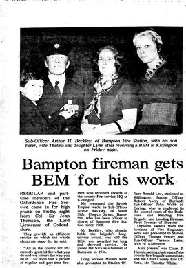 Sub officer Arthur Beckley receives BEM at the County Fire HQ in Kidlington