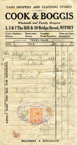 Invoice from Cook & Boggis, 1923