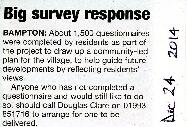 Witney Gazette December 24th 2014. About 1,500 questionaires were completed by Bamptonians asking...
