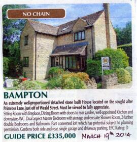 Witney Gazette March 19th 2014. Detached house in Primrose Lane for sale at £335,000
