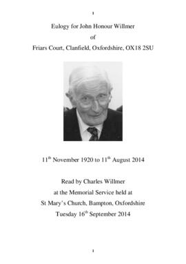 John Honour Willmer Nov 11th 1920 to Aug 11th 2014