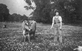 Brenda Quick working on a farm in Bampton probably Weald Manor farm