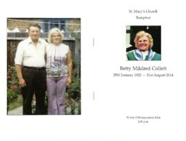 Funeral of Betty Mildred Collett January 25th 1923 to August 31st 2014