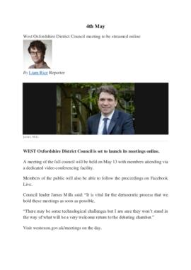 Covid: West Oxfordshire District Council meeting to be streamed online