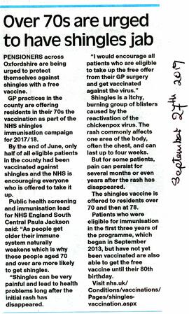 Over 70s urged to have Shingles vaccination