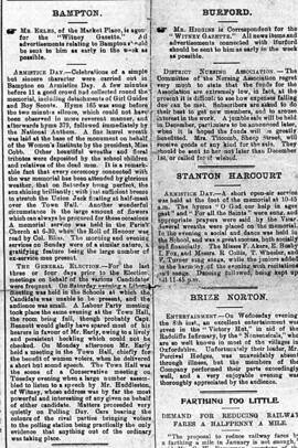 Witney Gazette of November 17th 1922 recounts the Armistice Day proceedings