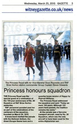 RAF Brize Norton: Princess Anne visit for 100 year anniversary of 30 Sqdn