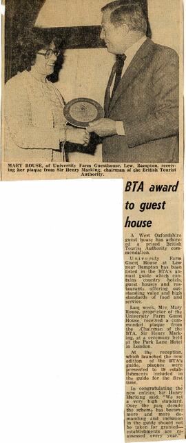 Dec 3Rd 1982 Mrs Mary Rouse Received Tourist Board Commendation