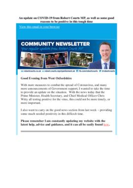 Robert Courts MP. March 27th 2020. An update on COVID