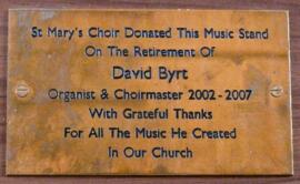 Music stand in memory of David Byrt's time as choirmaster & organist at St Mary's