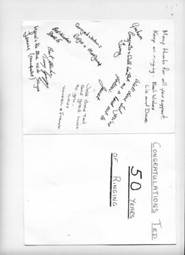 Card signed by fellow ringers for Ted Dixey