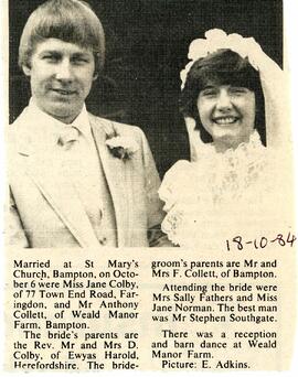 Wedding Of Jane Colby And Anthony Collett In 1984