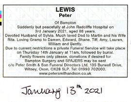 Peter Lewis dies January 3rd 2021