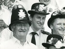 Squire Francis Shergold exchanged hats with a policeman. Martin Ferguson on right